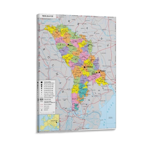 Moldova Map Poster Gifts Canvas Painting Poster Wall Art Decorative Picture Prints Modern Decor 08x12inch(20x30cm)