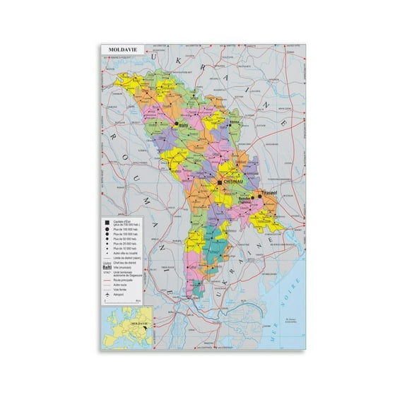 Moldova Map Posters Posters Wall Art Painting Canvas Gift Living Room Prints Bedroom Decor Poster Artworks 24x36inch(60x90cm)