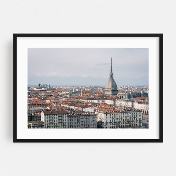 Mole Antonelliana 02 - Turin Piedmont Italy Photography City Skyline Architecture Travel Poster Vintage Scenic Landscape Black Framed Wall Art Print 5 x 7 inches
