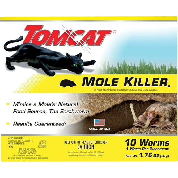 Mole Killer(a), Ready-to-Use Worm Bait Strips that Mimic Earthworms, Kills Moles in One Feeding, 10 pk.