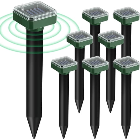 Repellent 8 Pack Ultrasonic Solar Powered Animal Repellent for Outdoor Lawn Garden for Snakes, Moles, Gophers, Groundhogs, Voles and Other Burrowing Rodents