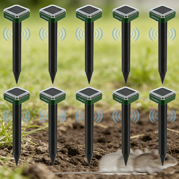 Mole Repellent Solar Powered 10 Pack Gopher Repellent Ultrasonic Vole Deterrent Groundhog Repeller Waterproof Sonic Mole Spikes Snake Chipmunk