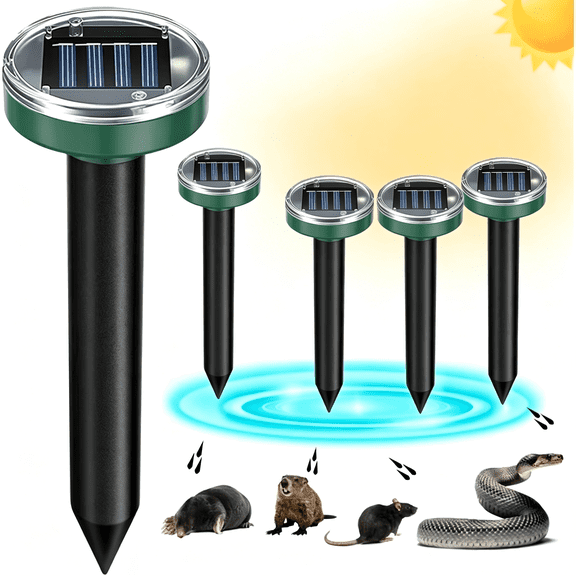 Mole Repellent Solar Powered 4 Pack Snake Repellent Ultrasonic, Groundhog Repeller,Gopher Repeller Sonic Mole Deterrent Spikes, Snake Gopher Mole Vole Repellent Outdoor for Lawn Garden & Yard