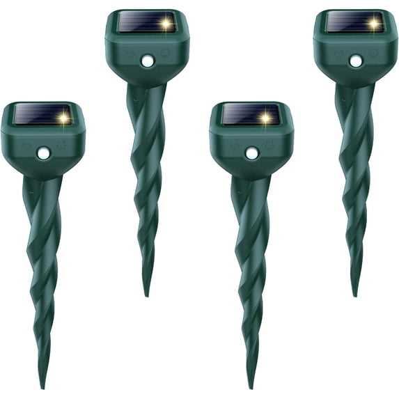 Mole Repellent Solar Powered, 4 Pack Snake & Skunk Repellent for Yard, IP 65 Waterproof Ultrasonic Deterrent Stakes, Get Rid of Rabbit, Gopher, Vole, Chipmunk, Deer, Groundhog for Lawns Garden