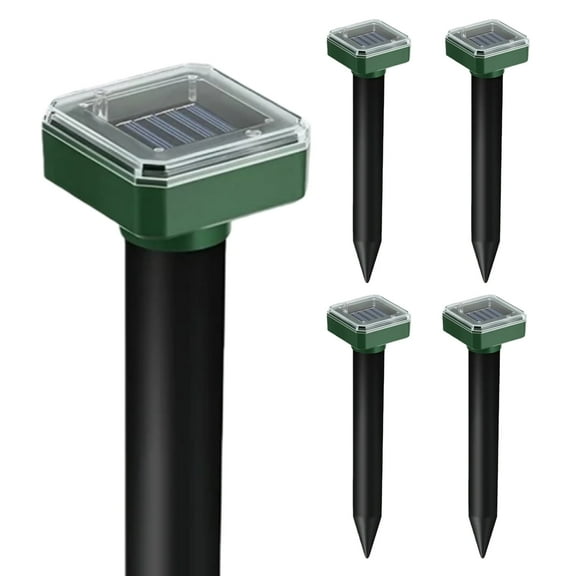 Mole Repellent Solar Powered,4 Pack Gopher Repellent Outdoor Ultrasonic Powered Groundhog Deterrent Snakes Pest Rodent Sonic Vibration Stake for Lawn Garden Mice Repellent