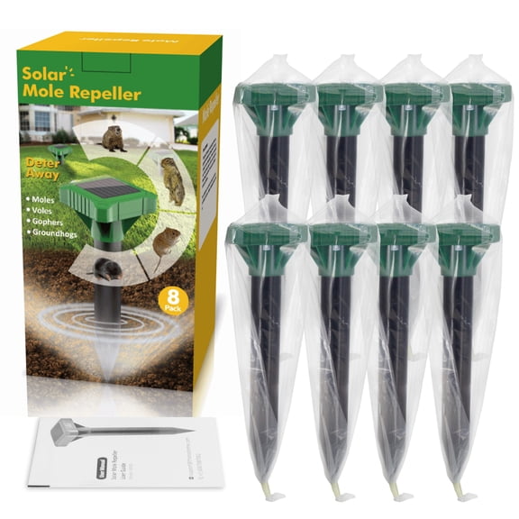 Mole Repellent Solar Powered, 8 Pack Gopher Repellent Outdoor Ultrasonic Powered Groundhog Deterrent Snakes Pest Rodent Sonic Vibration Stake for Lawn Garden Mice Repellent