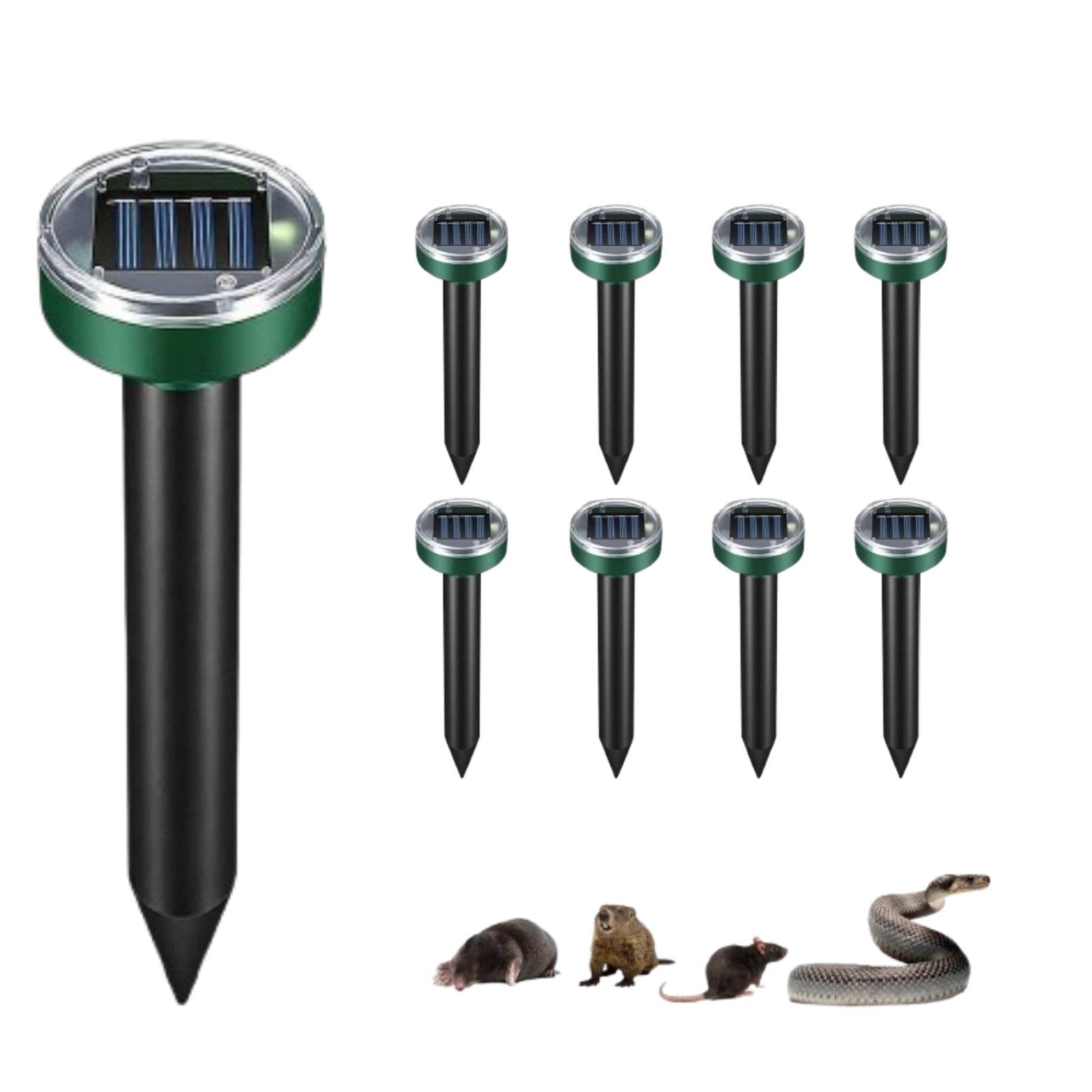 Mole Repellent Solar Powered, Ultrasonic Mole Deterrent Stakes, Sonic Spikes Repeller Snake Groundhog Vole Gopher Squirrel, Rat, Mice, Repellent for Lawns Garden Yard, 8 Pack