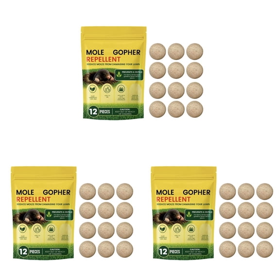 Mole Repellent for Lawns, Mole Deterrent for Yards, Gopher Repellent Outdoor, Repellent for Garden Vole Repellent, 3 box of 36 pieces