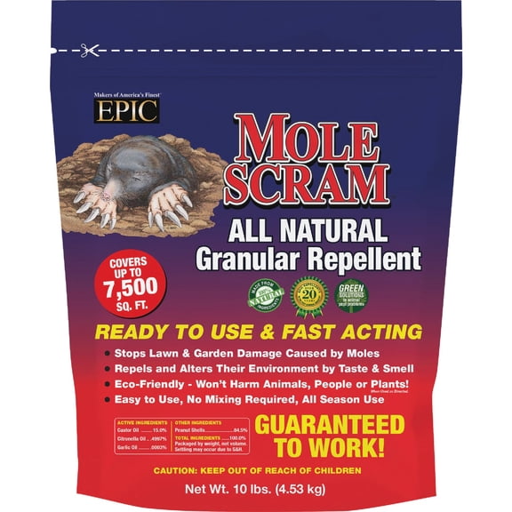 Epic Repellents Mole Scram Granular Mole Repellent - Outdoor Pest Control - 6 Pack, 10 lbs