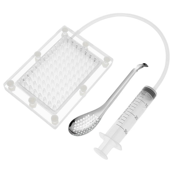 Molecular Gastronomy Kit Professional Caviar Maker Kit Easy Caviar Maker Box Detachable Caviar Box Spherification Kit 96 Holes Roe Sauce Dispenser with Syringe Spoon for Home Desserts
