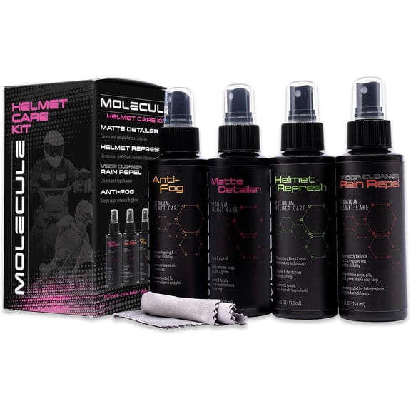 Molecule Matte Care Kit, Anti-fog, Matte Detailer, Refresh, Rain Repel, Premium Helmet Care, Helmets, Visors, and Goggles, Cleans and Details Matte Finish, 4 Ounces 1 Kit