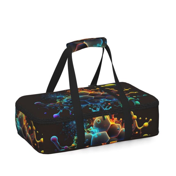 Molecule Acid Chemistry Psychedelic Insulated Casserole Carrier for Hot Cold Food, Bakeware Potluck Thermal Lunch Bag for Lasagna, Parties, Tailgating