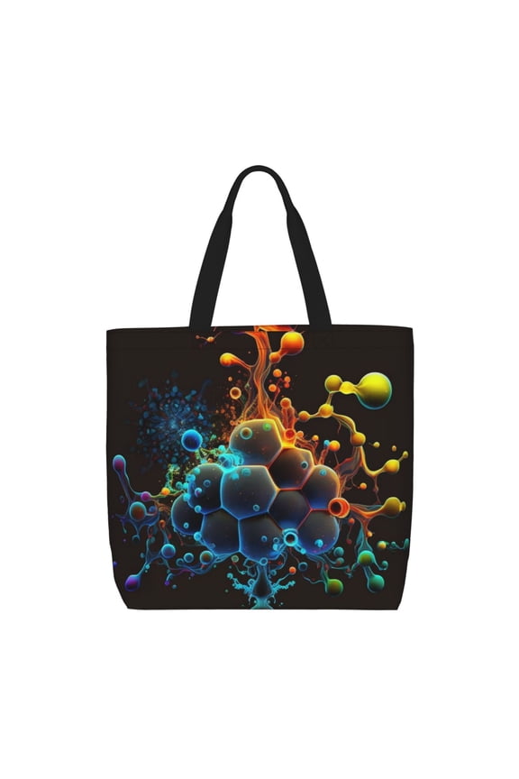 Molecule Acid Chemistry Psychedelic Zippered Tote Bag Large Capacity Shoulder Handbag for Shopping, Work, Travel