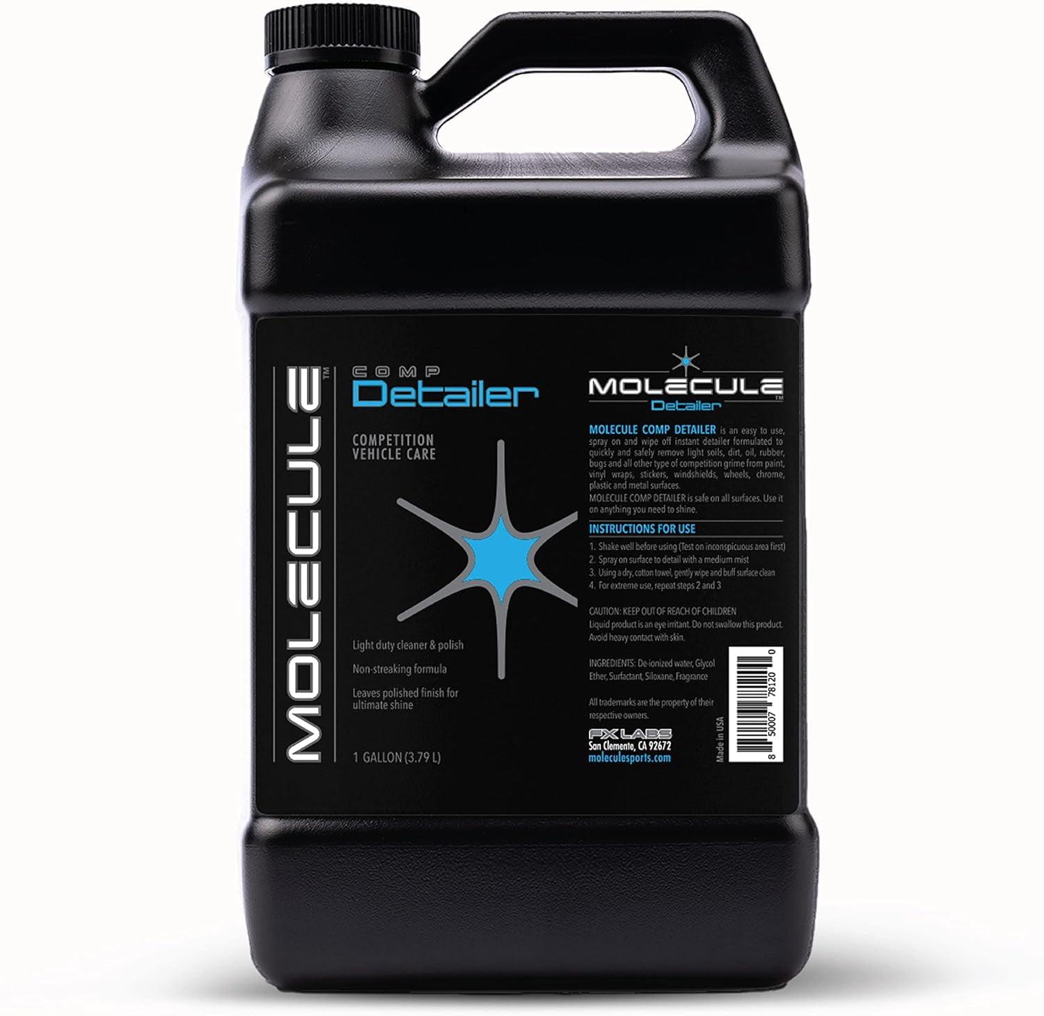 Molecule Competition Detailer | Instant Car Shine Spray for Detailing Kits | Cleans & Polishes Auto Surfaces | Resists Dirt Buildup | Car Accessories Safe | 1 Gallon