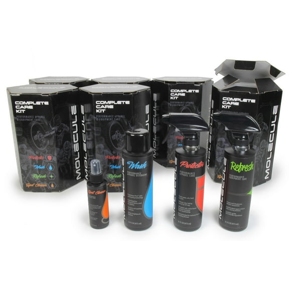 Molecule Complete Care Kit, 16 Ounces Wash, 16 Ounces Refresh, 16 Ounces Protector, 4 Ounces Spot Cleaner, Performance Apparel Care, Race Suits, Repel Stains, Cleans and Deodorizes, 16 Ounces (6 Kits)