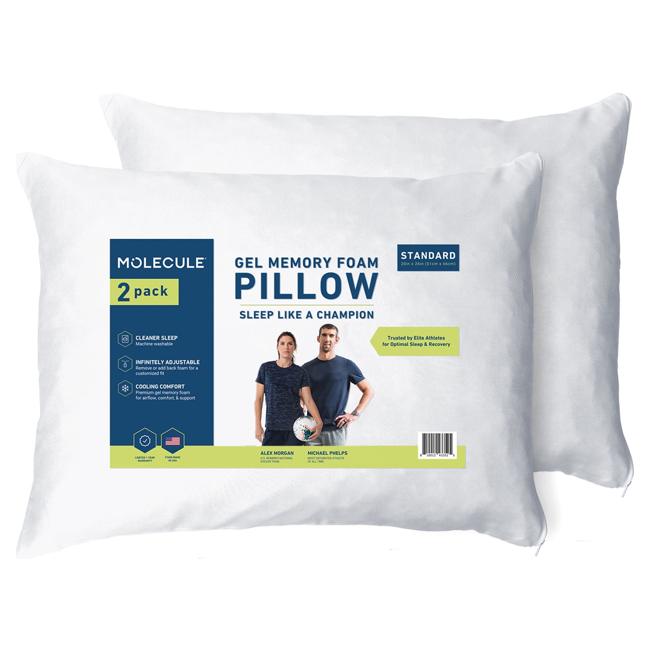 Molecule Gel Memory Foam Pillow, Standard/Queen, 2 Pack - image 1 of 7