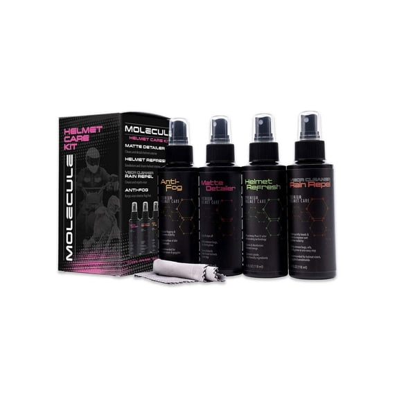 Molecule Matte Care Kit, Anti-fog, Matte Detailer, Refresh, Rain Repel, Premium Helmet Care, Helmets, Visors, and Goggles, Cleans and Details Matte Finish, 4 Ounces (1 Kit)