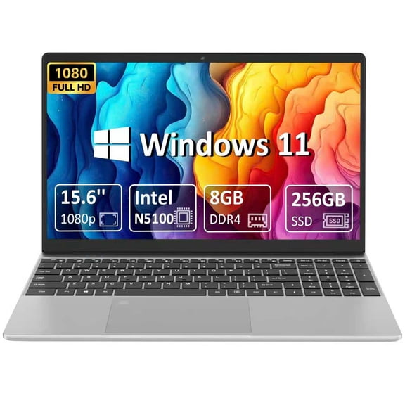 Molegar 15.6" FHD Laptop, Intel N5100, 8GB RAM, 256GB SSD, Intel UHD Graphics, Fingerprint, Thin & Portable, Silver