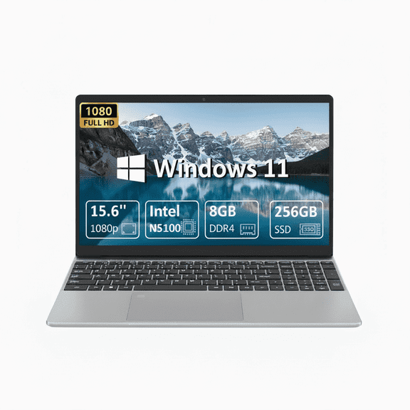 Molegar 15.6 inch Slim Laptop, Intel N5100 Quad-Core, 8GB RAM, 256GB SSD, 1080P FHD Display, Fingerprint Security, Silver - Great for School & Business