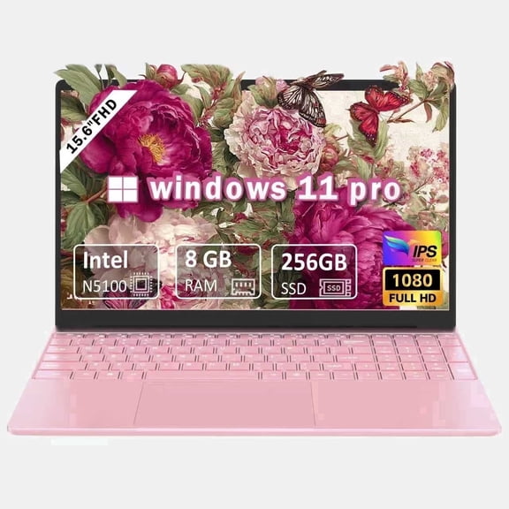 Molegar 15.6" FHD Thin Business Laptop, Intel Quad-Core N5100, UHD Graphics, 8GB RAM, 256GB SSD Business Laptop Computer, Fingerprint, Bluetooth 5.0, Pink