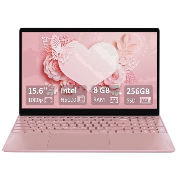 Molegar 15.6" Fhd Business Laptop, Intel Celeron N5100, 8GB RAM, 256GB SSD, Fingerprint Reader, Bluetooth 5.0, Windows 11, Pink