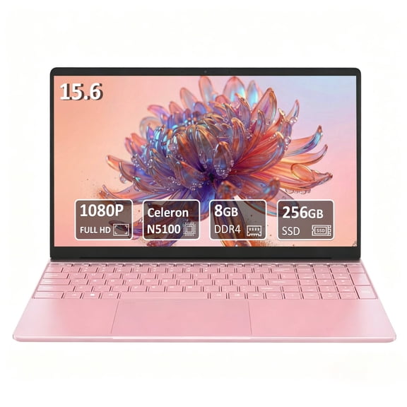 Molegar 15.6" FHD Business Laptop, Intel Celeron N5100, 8GB RAM, 256GB SSD, Backlit Keyboard, Fingerprint Reader, Bluetooth 5.0,Windows 11 ,Pink