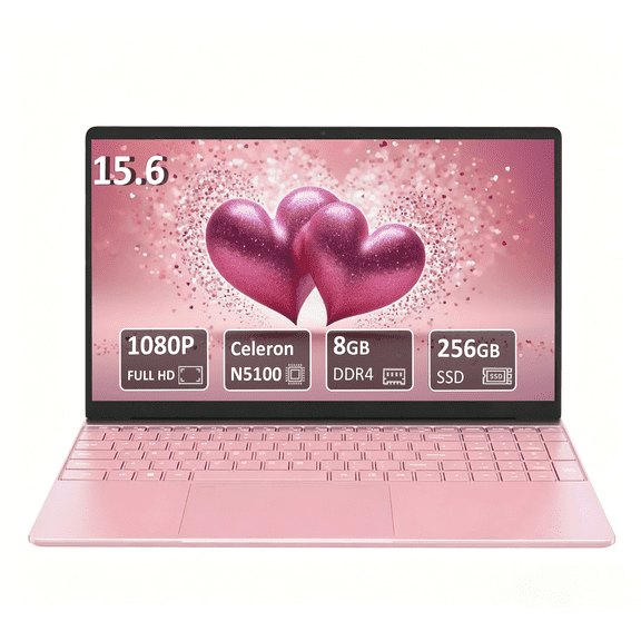 Molegar 15.6" Fhd Business Laptop, Intel Celeron N5100, 8GB RAM, 256GB SSD, Fingerprint Reader, Bluetooth 5.0, Windows 11, Pink
