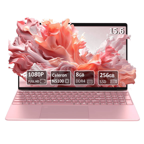 Molegar 15.6" FHD Business Laptop, Intel Celeron N5100, 8GB RAM, 256GB SSD, Backlit Keyboard, Fingerprint Reader, Bluetooth 5.0,Pink