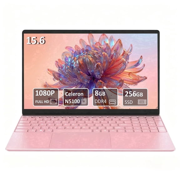 Molegar 15.6" FHD Business Laptop, Intel Celeron N5100, 8GB RAM, 256GB SSD, Backlit Keyboard, Fingerprint Reader, Bluetooth 5.0,Windows 11 ,Pink