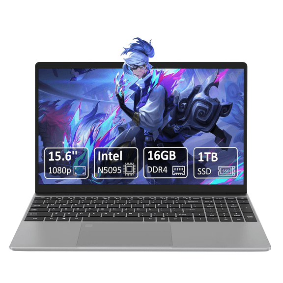"Molegar 15.6"" Laptop, Intel Quad-Core N5095, 16GB DDR4, 1TB SSD, 1080P FHD Display, Silver"