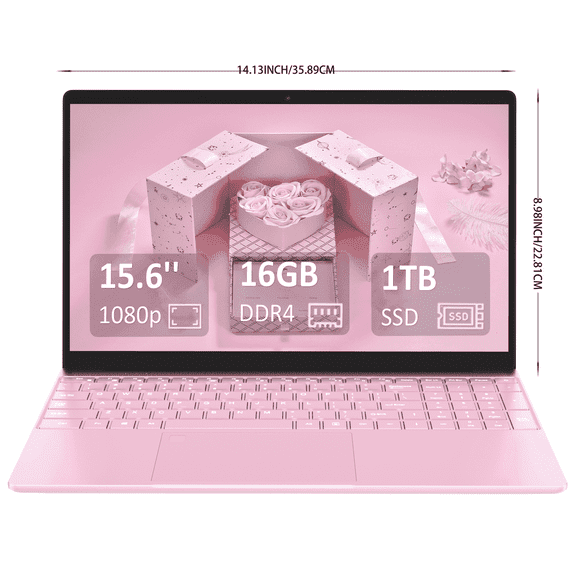 Molegar 15.6" FHD Laptop, Intel Quad-Core N5095, 16GB, 1TB SSD-PINK