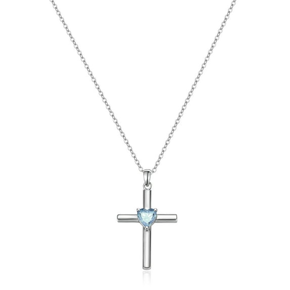 Molenia Birthstone Cross Necklace for Women: 925 Sterling Silver Heart Cross Necklace Dainty Cross Jewelry Gifts for Her Mom Daughter Wife Lover Anniversary Christmas Birthday 18"+2" Adjustable