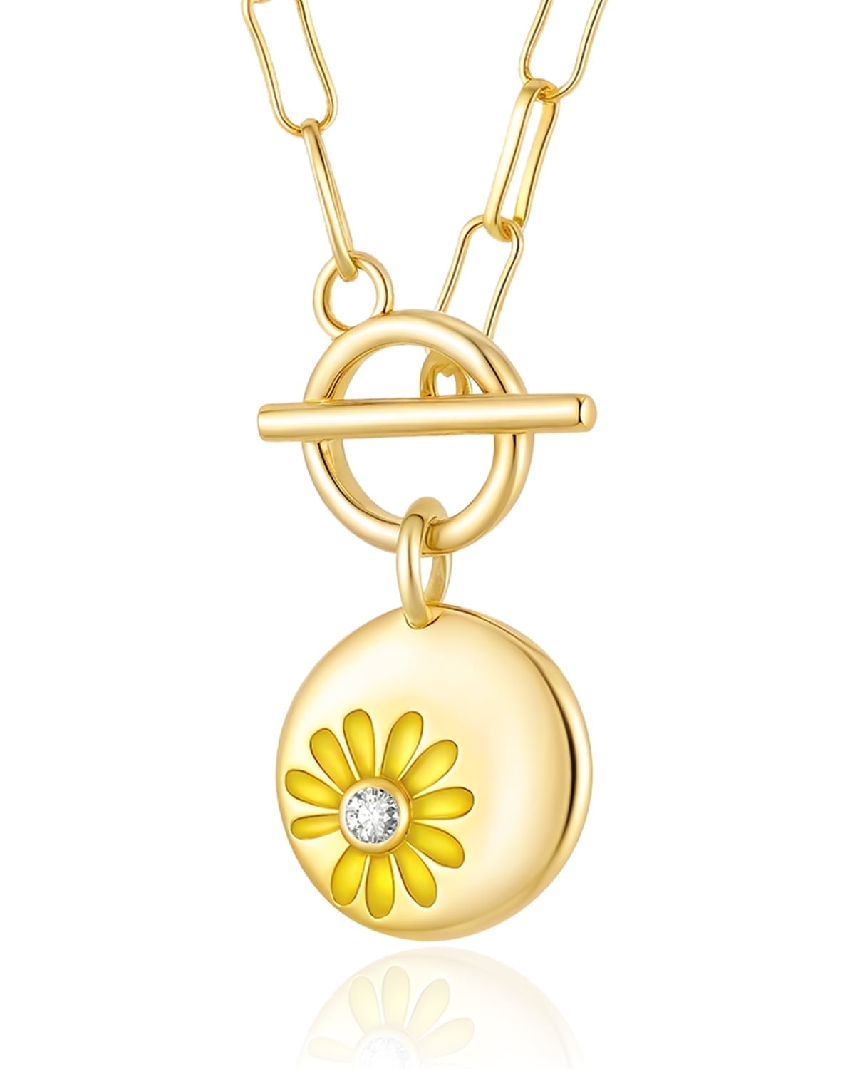 Molenia Daisy Necklace for Women, 14K Gold Plated Dainty April Birth ...