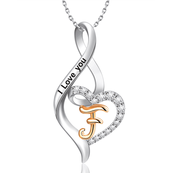 Heart Initial Necklace for Women, 925 Sterling Silver Heart Letter F Pendant Necklace Jewelry Gifts for Her Wife Mom Women