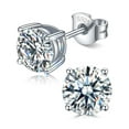 thumbnail image 1 of Molenia Moissanite Stud Earrings for Women Men, 1 Carat Round Cut D Color VVS1 Lab Created Moissanite Diamond, 18K White Gold Plated 925 Sterling Silver Studs Women Men Jewelry Gift for Birthday, 1 of 11