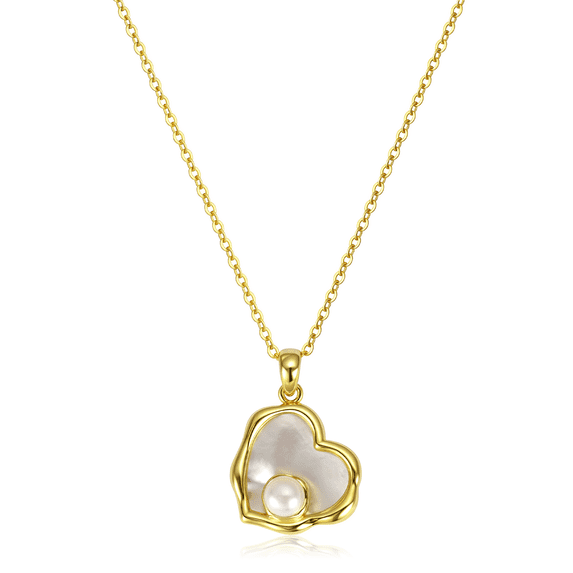 Molenia Mother of Pearl Necklace for Women, 14K Gold Plated Heart Pendant Necklace with Freshwater Pearl, Elegant Dainty Jewelry Wedding Birthday Anniversary Gifts for Her Women Mom Wife