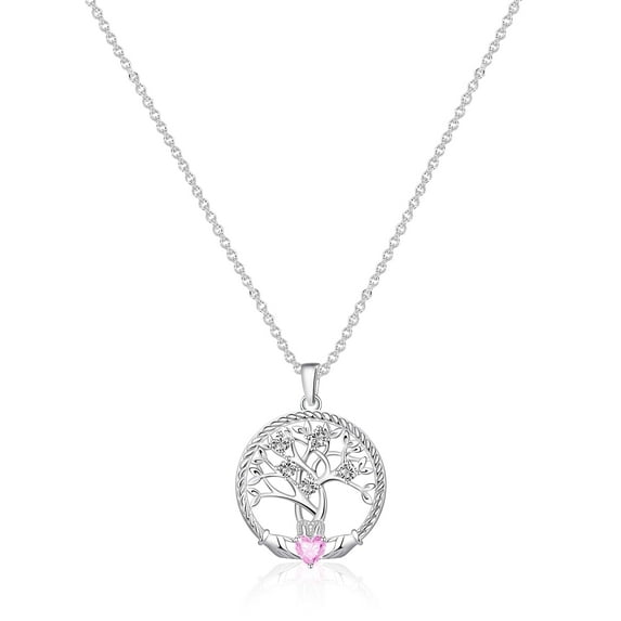 Tree of Life Necklace, 925 Sterling Silver Tree of Life Birthstone Pendant Necklace, Meaningful Birthstone Jewelry Gifts for Her Wife Mom Women