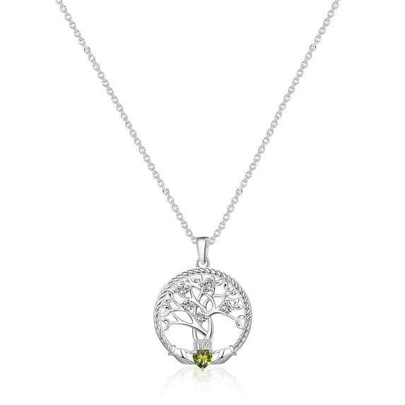 Tree of Life Necklace, 925 Sterling Silver Tree of Life Birthstone Pendant Necklace, Meaningful Birthstone Jewelry Gifts for Her Wife Mom Women