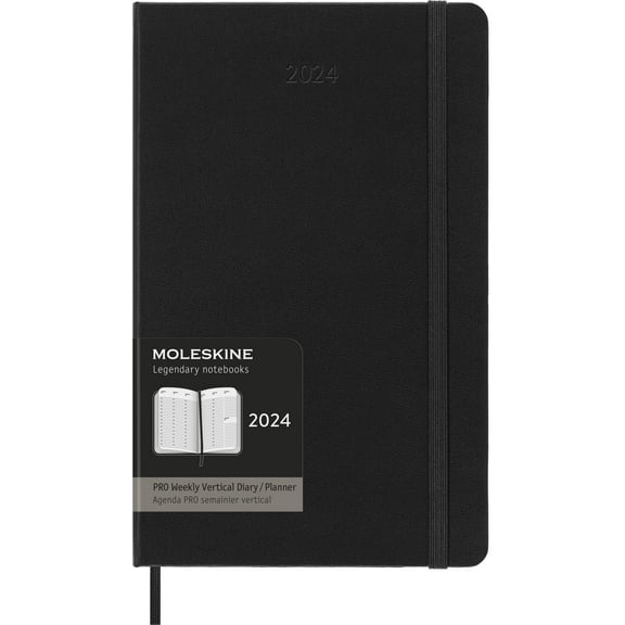Moleskine 2024 Pro Vertical Weekly Planner, 12M, Large, Black, Hard Cover (5 x 8.25)