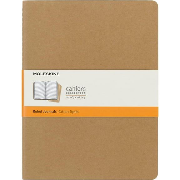 Moleskine Cahier Journal, Soft Cover, XL (7.5" x 9.5") Ruled/Lined, Kraft Brown, 120 Pages (Set of 3)