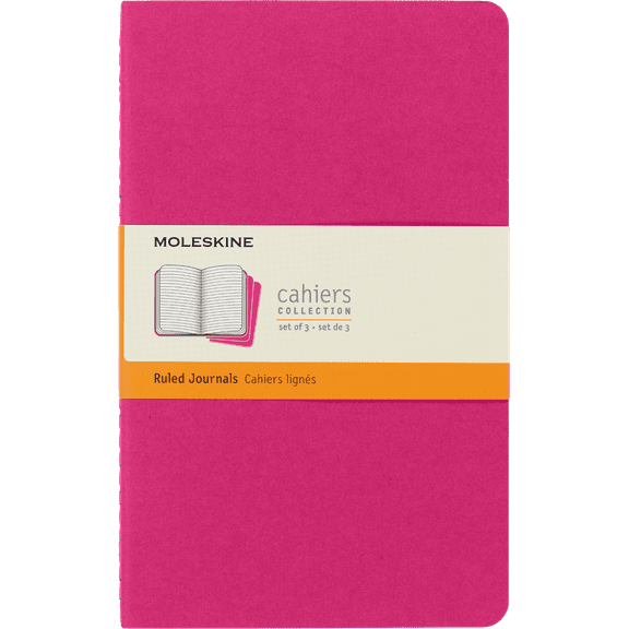 Moleskine Cahier Journals (Set of 3), Large (5" x 8.25"), Ruled, Kinetic Pink