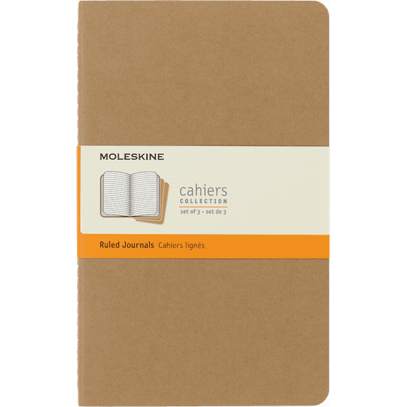Moleskine Cahier Journals (Set of 3), Large (5" x 8.25"), Ruled, Kraft Brown