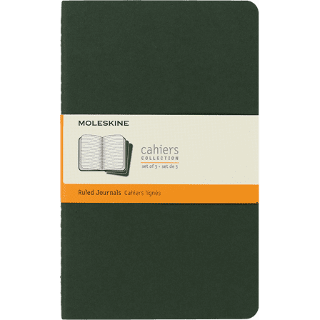 Moleskine Cahier Journals (Set of 3), Soft Cover, Ruled, Large (5" x 8.25"), Myrtle Green