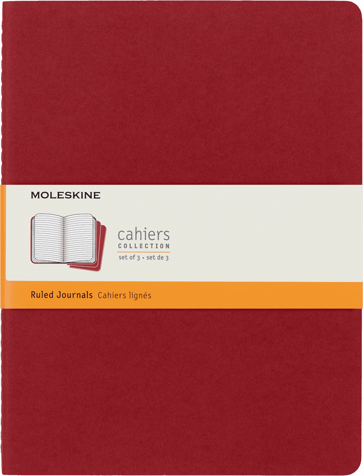 Moleskine Cahier Journals (Set of 3), XL (7.5" x 10"), Ruled, Cranberry Red