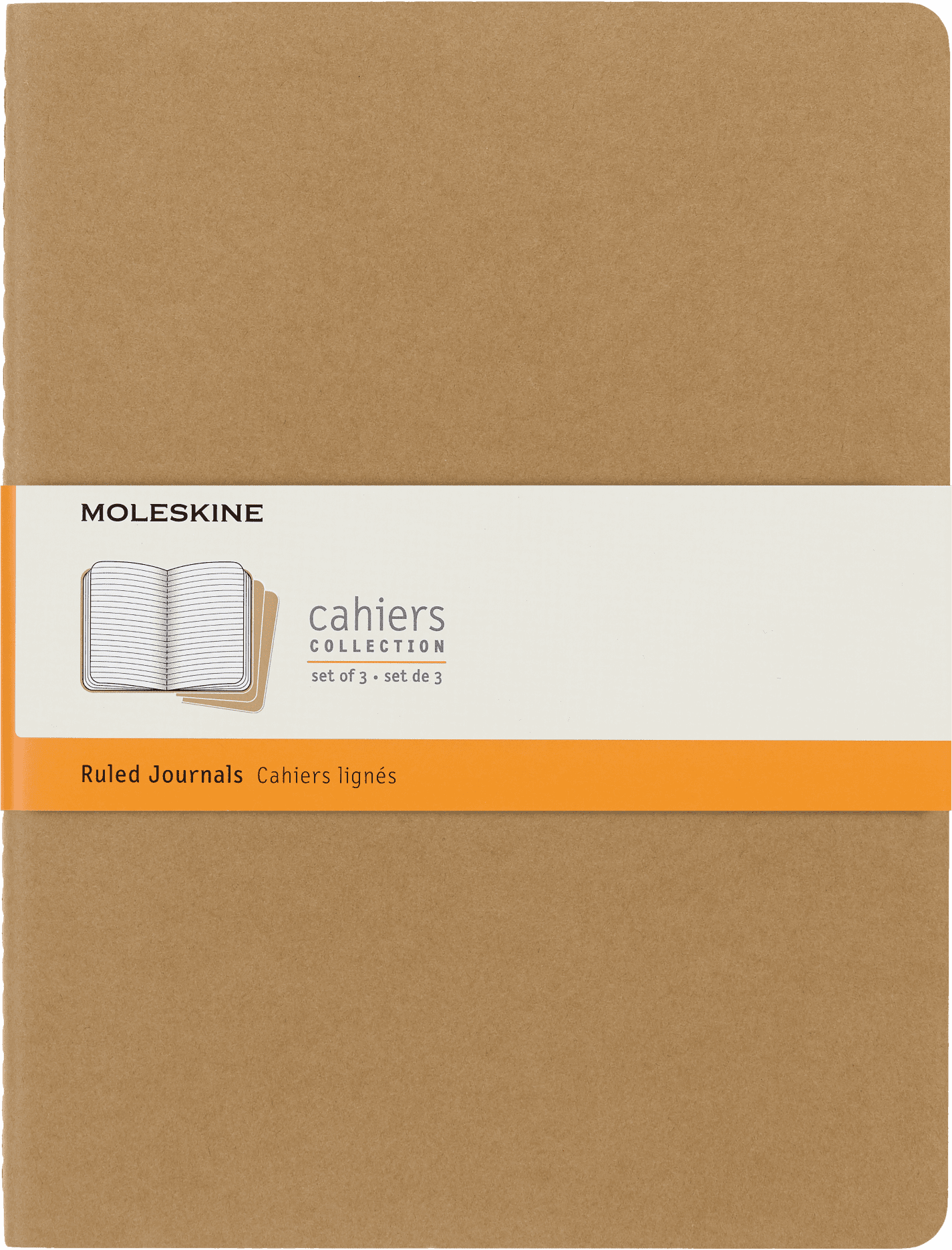 Moleskine Cahier Journals (Set of 3), XL (7.5" x 10"), Ruled, Kraft Brown