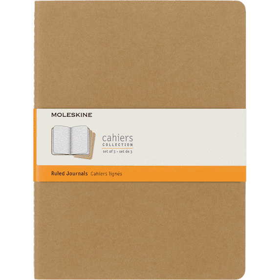 Moleskine Cahier Journals (Set of 3), XL (7.5" x 10"), Ruled, Kraft Brown