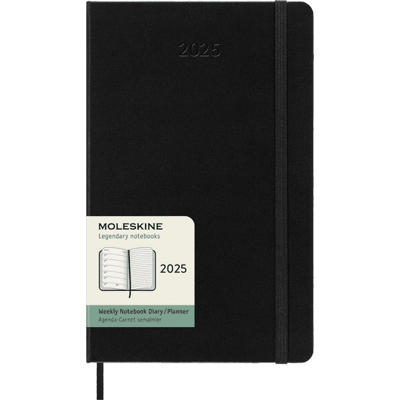 Moleskine Classic 12 Month 2025 Weekly Planner, Hard Cover, Large (5" x 8.25"), Black, 144 Pages