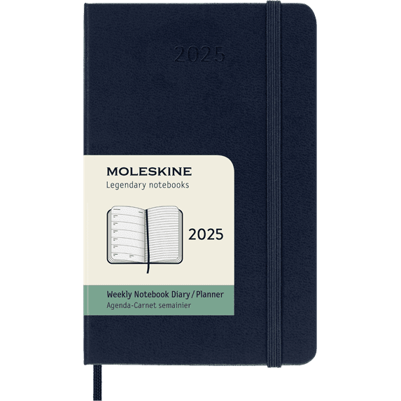 Moleskine Classic 12 Month 2025 Weekly Planner, Hard Cover, Pocket (3.5" x 5.5"), Sapphire Blue, 144 Pages