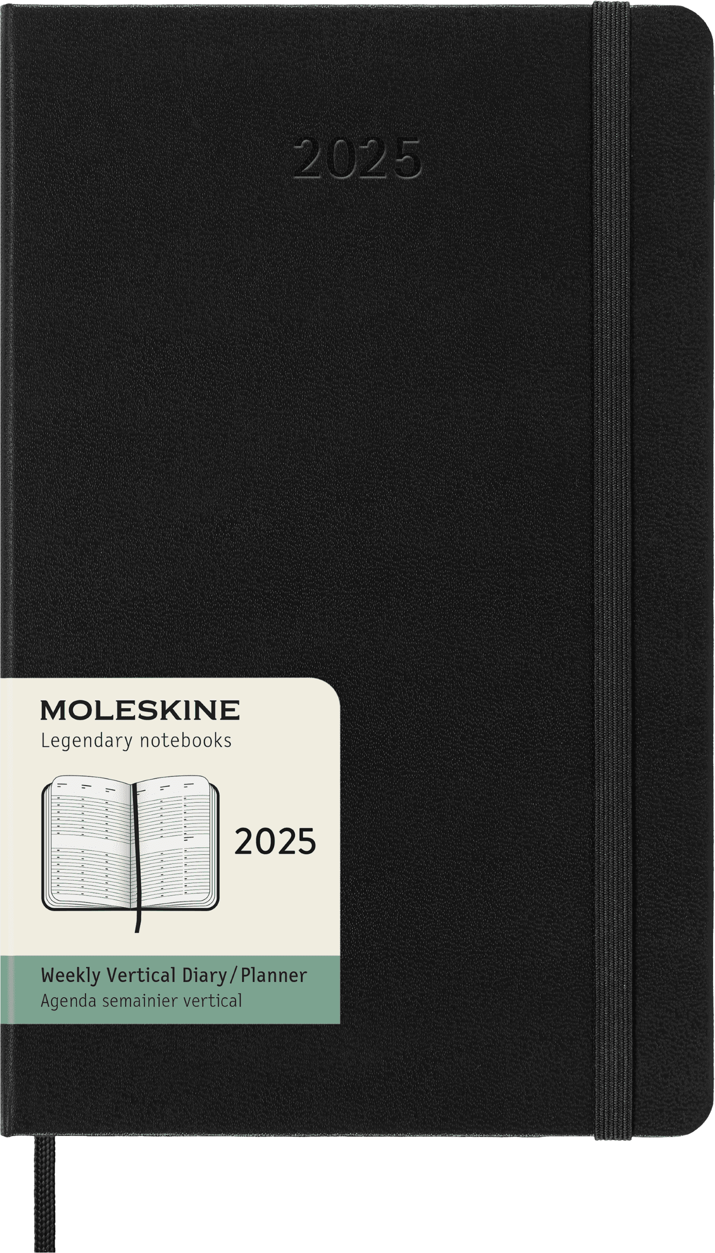 Moleskine Classic 12 Month 2025 Weekly Vertical Planner, Hard Cover, Large (5" x 8.25"), Black, 144 Pages