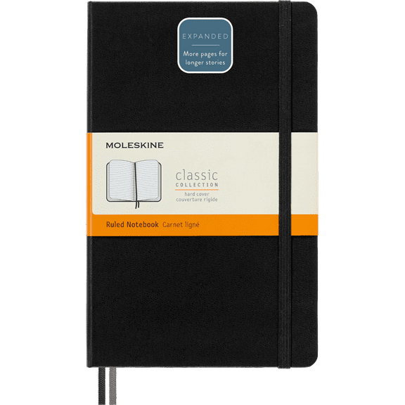 Moleskine Classic Expanded Notebook, Hard Cover, Large (5" x 8.25"), Ruled, Black